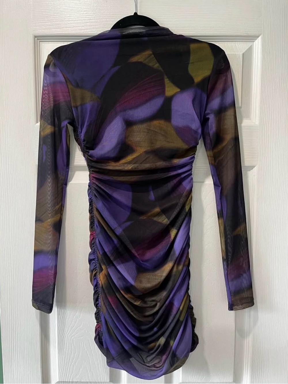 Zara Purple and Black Abstract Ruched Mini Dress